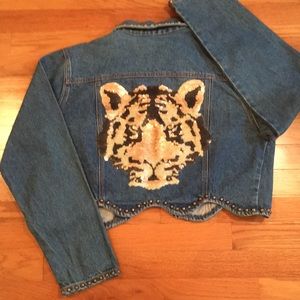 Awesome sequin tiger jacket with studs & scallops